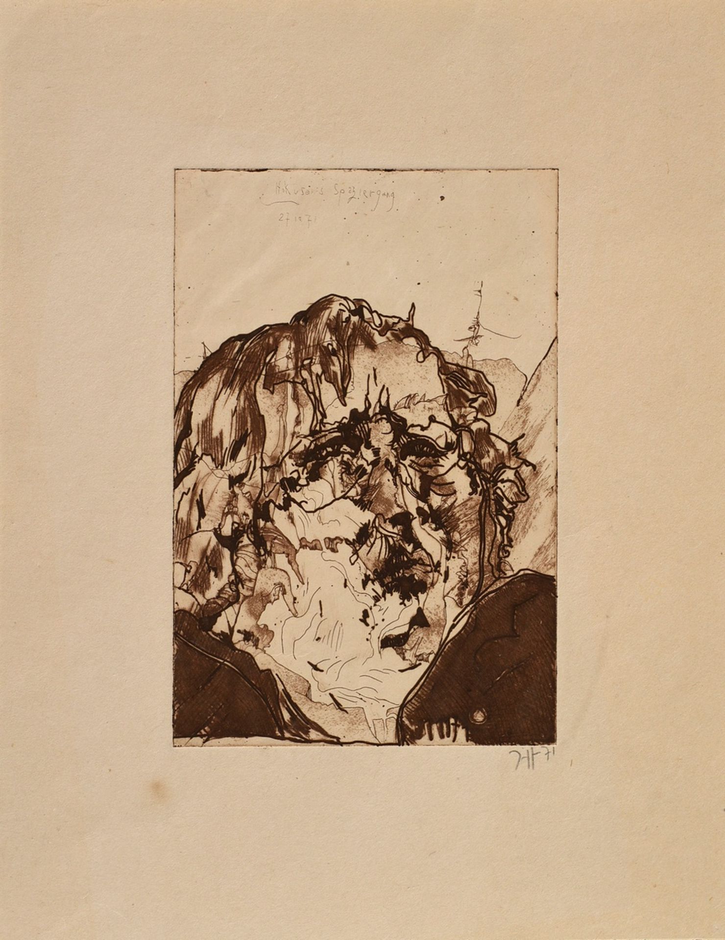 Janssen, Horst (1929-1995) "Selbstbildnis aus 'Hokusai's Spaziergang'" 1971, Radierung, u.r. sign./ - Bild 2 aus 3