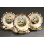 12 English Crescent & Sons fish plates with various delicate motifs: "Codfish, 2xTench, Pixe, Macke