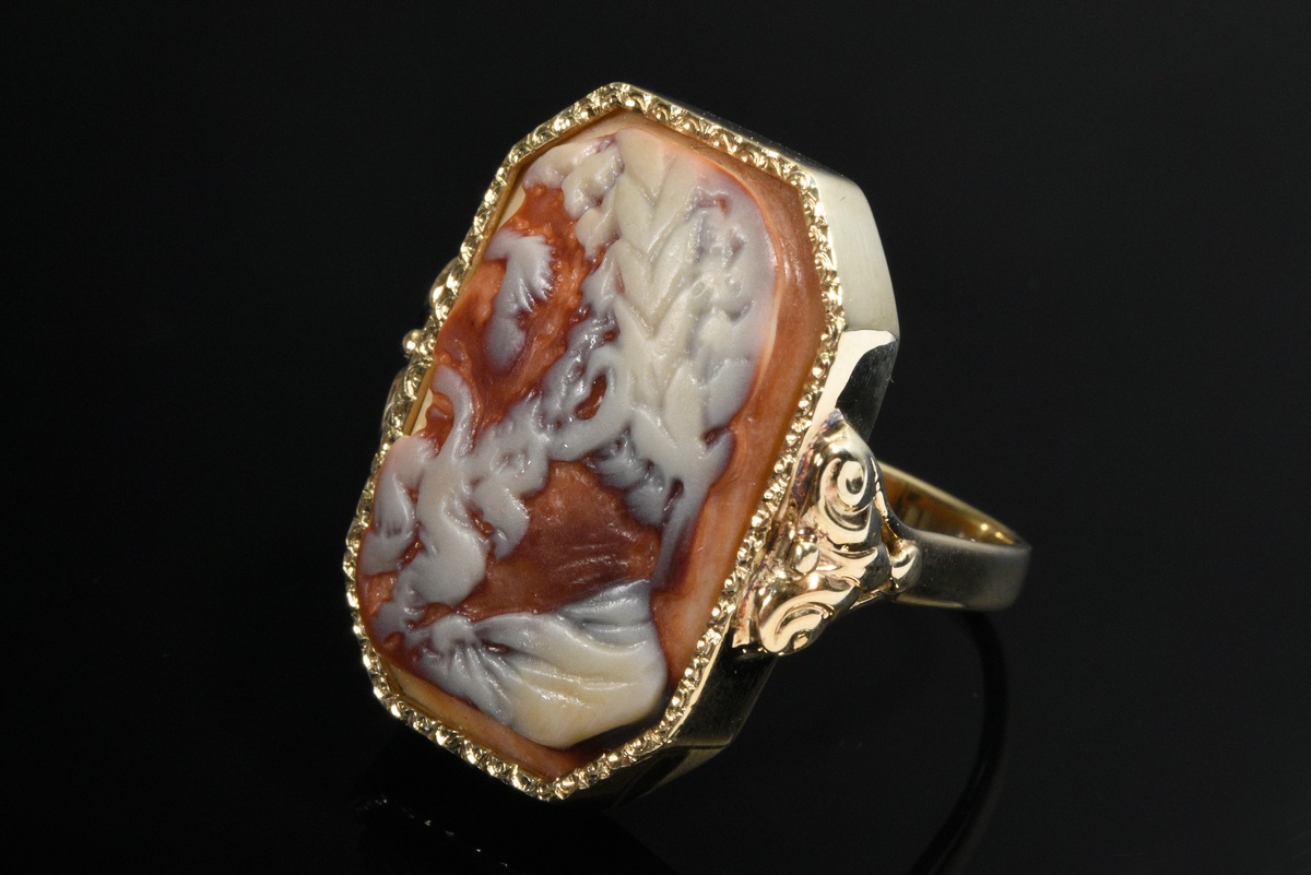 Yellow gold 585 ring with octagonal horn cameo "Bearded Man", late 19th century, 10g, size 61, ring