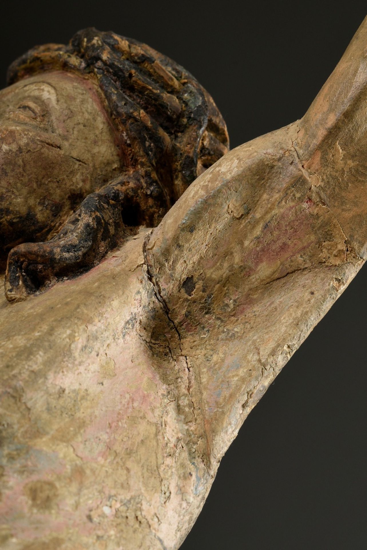 Geschnitzter Corpus Christi im 3-Nagel-Typus mit weit nach oben gestreckten Armen und nach hinten g - Bild 9 aus 10