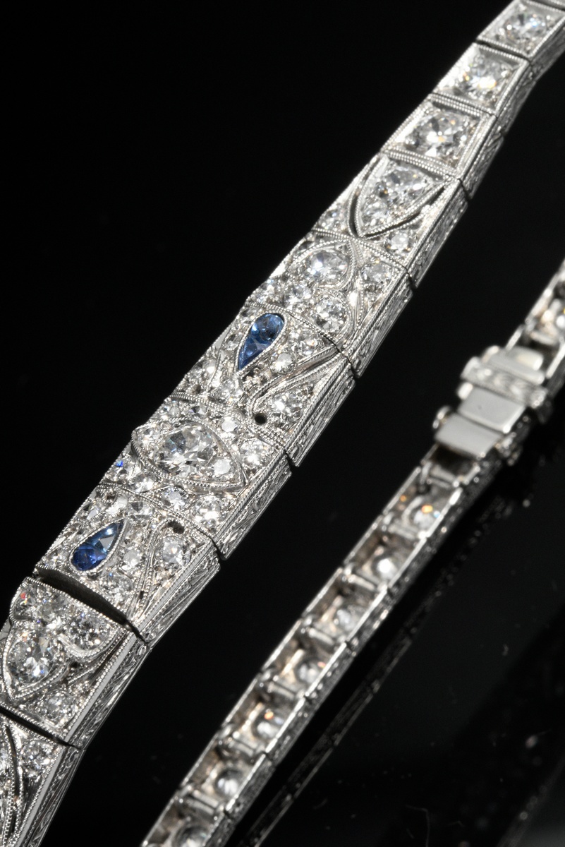 Art Deco platinum bracelet with old-, brilliant- and octagonal-cut diamonds (total approx. 4ct/VSI- - Image 2 of 4