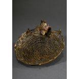 Large Viennese bronze "Wren on a woven basket", colourfully painted, approx. 1890, Ø 20cm, partial 