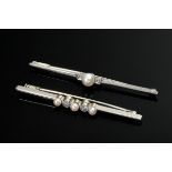 2 Various yellow and white gold 585 needles: 1 with brilliant-cut diamonds (total approx. 0.30ct/SI