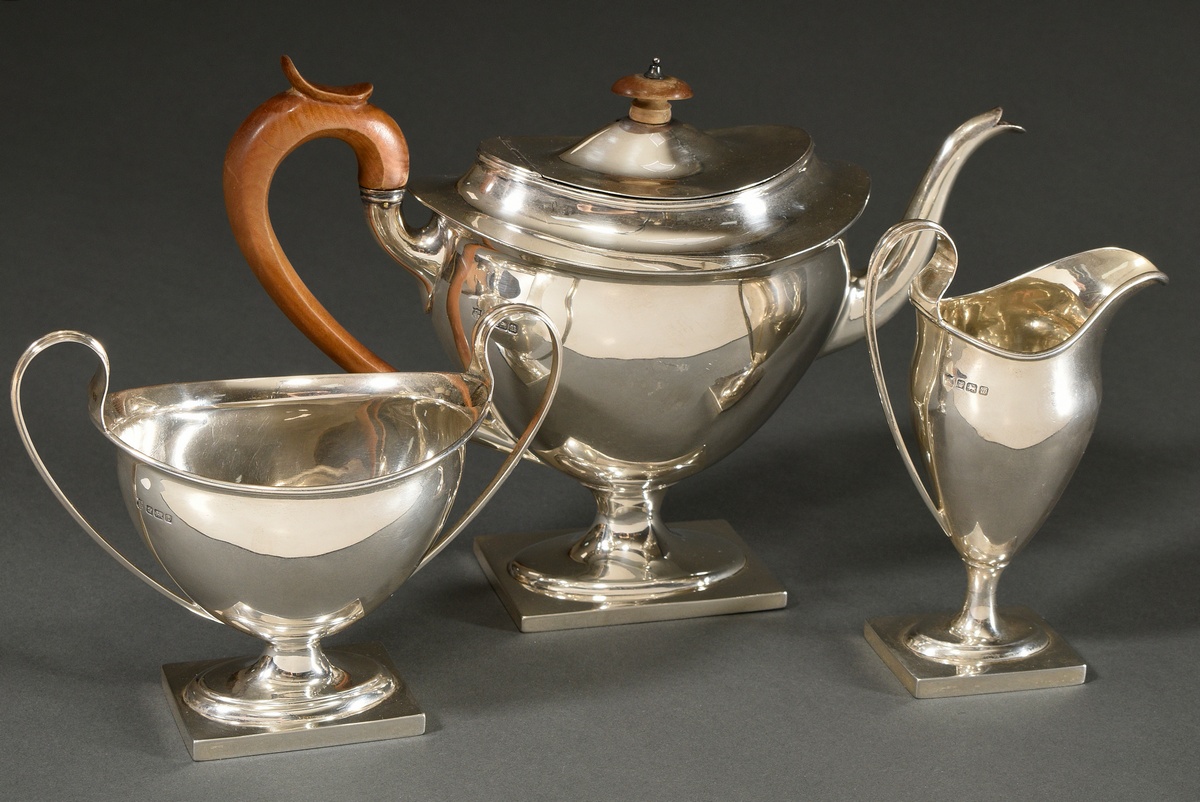 3 Pieces tea set in classicist form with relief medallions ‘Fortuna’ on the wall: jug with light-co - Image 4 of 8