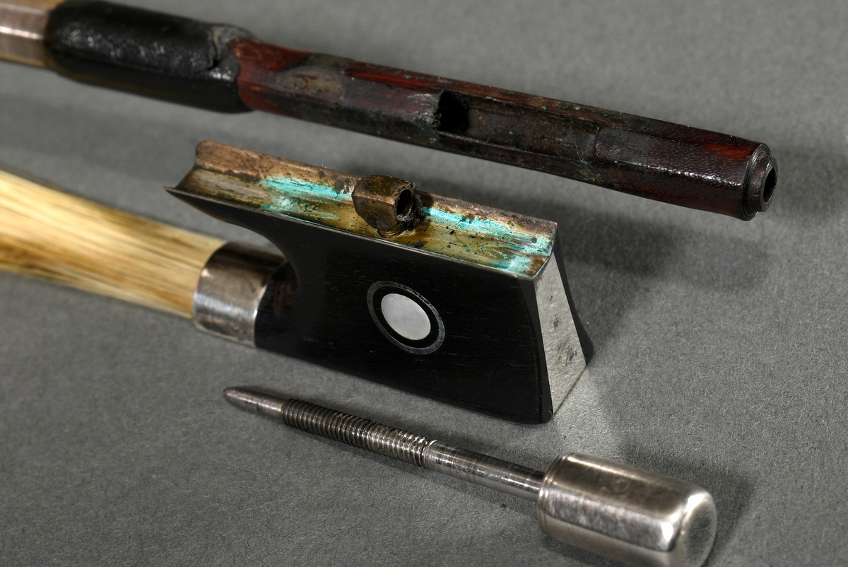 Master violin bow, Saxony 20th century, probably Pfretzschner, octagonal pernambuco stick, silver m - Image 6 of 9