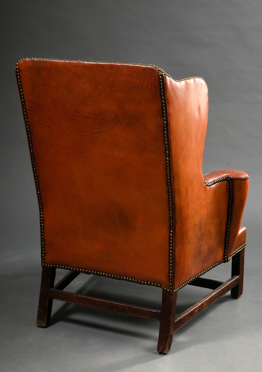 English wing chair, so-called "Grandfather Wingchair", with brown leather upholstery and brass nail - Image 5 of 5