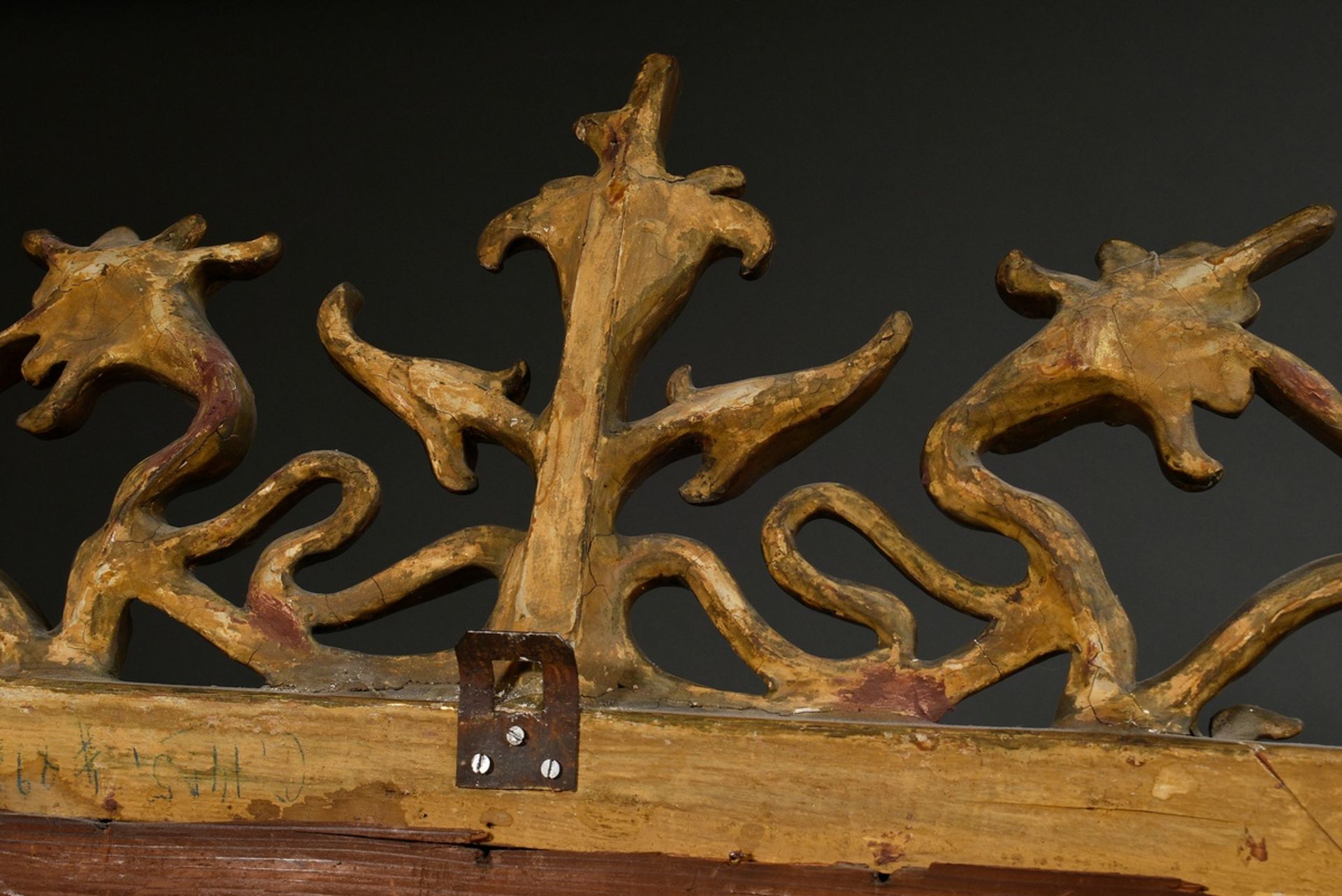 Jugendstil Konsolspiegel mit plastischem floralem Rahmen "Disteln und Seerosen", Holz und Stuck ver - Bild 5 aus 6