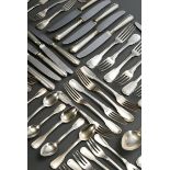 56 pieces ‘Augsburger Faden’ cutlery, approx. 1900, partly engraved, various makers (including Wilk