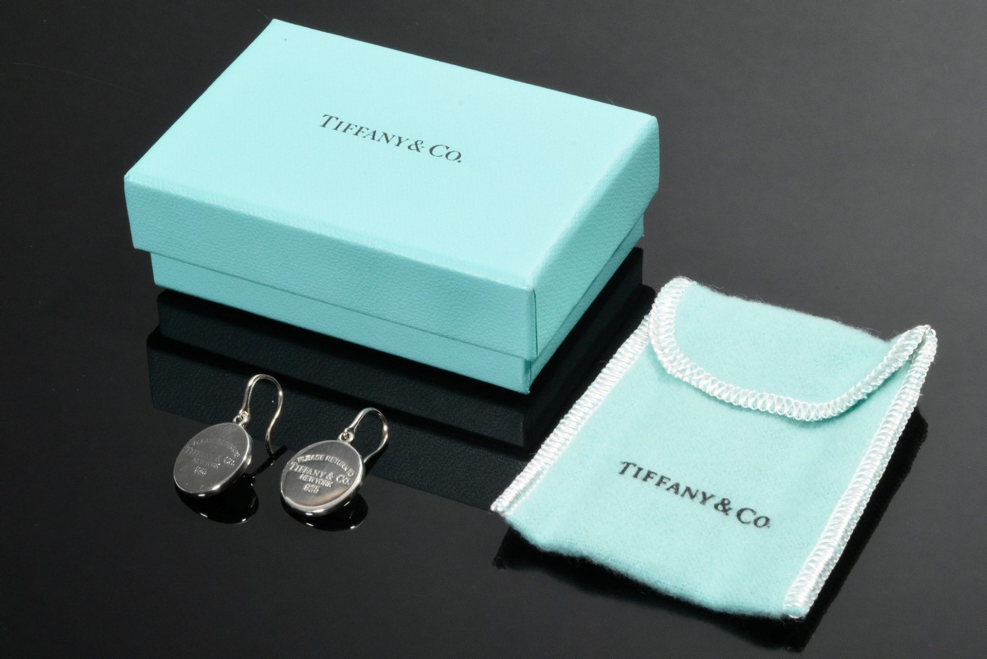Paar Tiffany & Co Silber 925 Ohrhänger "Return to Tiffany“ auf runder Scheibe, 6,5g, Ø 15,6mm, Orig