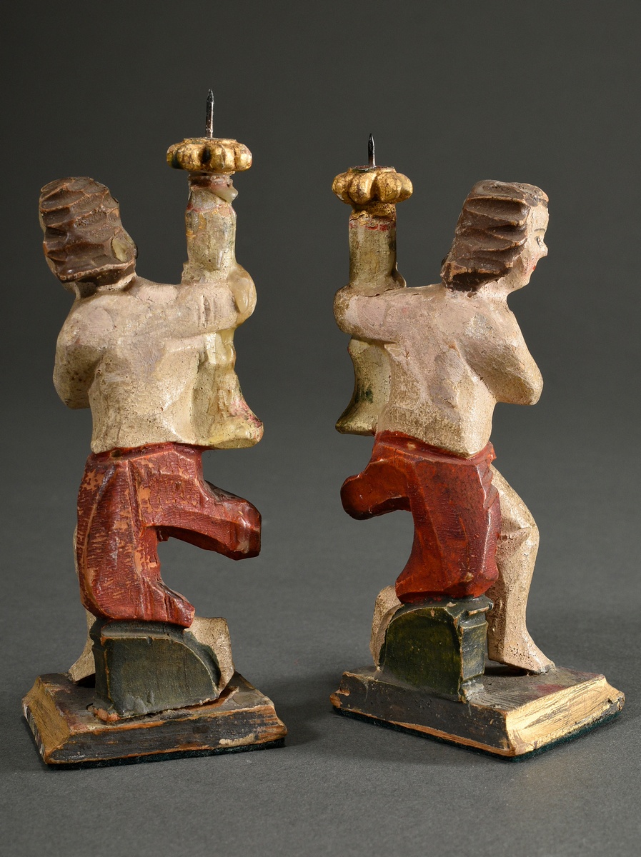 Pair of small candlestick angels in baroque style, carved and painted wood, South Tyrol or Northern - Image 2 of 4