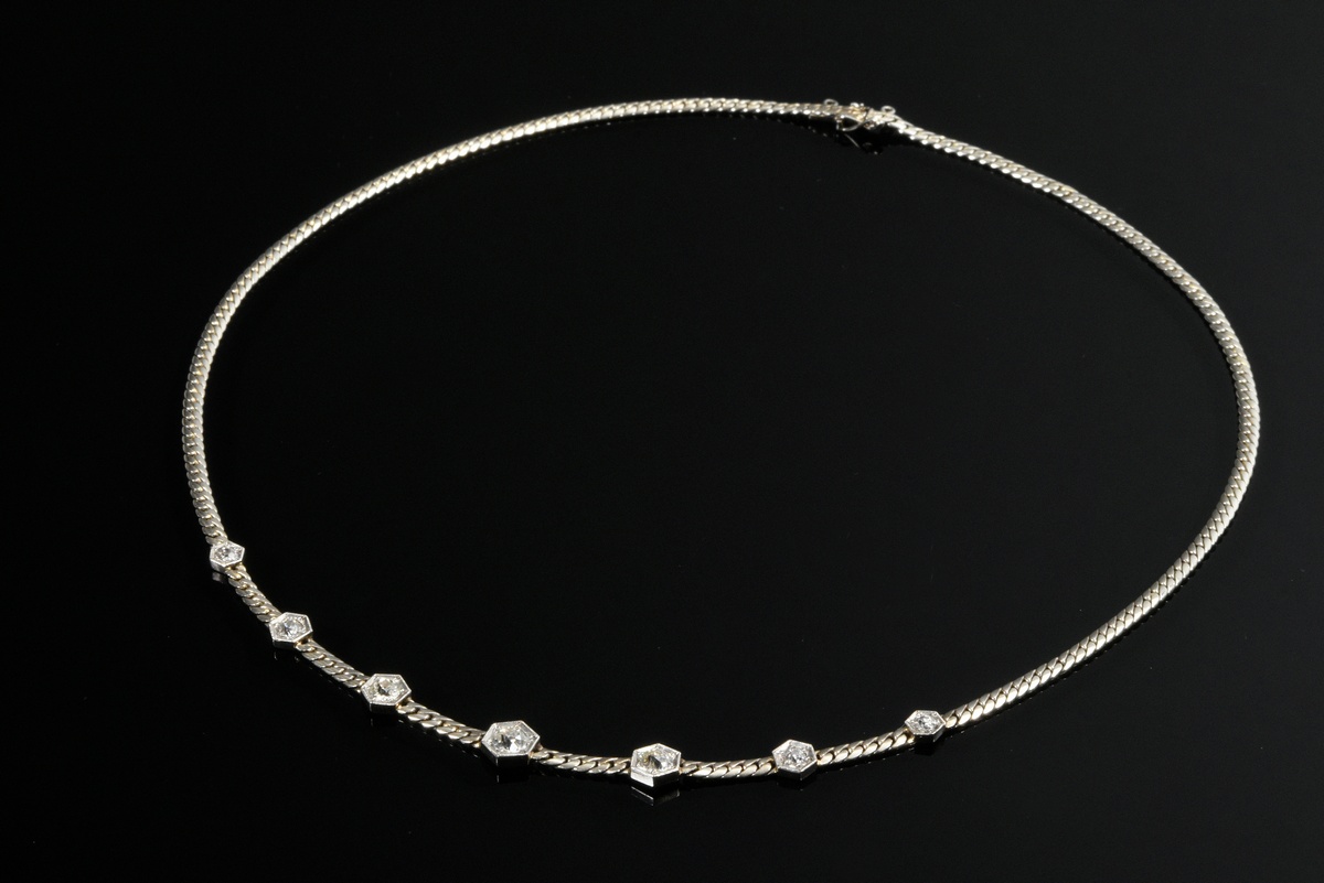 White gold 750 foxtail necklace with old-cut diamonds (approx. 0.95ct/SI-P1/W-TCR), 10.5g, l. 40cm,