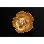 Handcrafted 750 yellow gold needle in cherry blossom shape with 3 centered diamonds (together appro