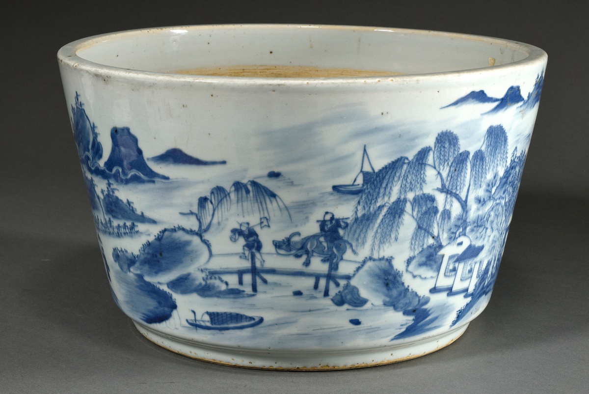 Large porcelain cachepot with surrounding blue painting decoration "Wide landscape with staffage",  - Image 4 of 6