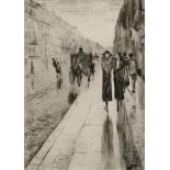 Ury, Lesser (1861-1931) 'Street scene in Berlin (Walkers in the rain)' c. 1919/1982, etching, Griff