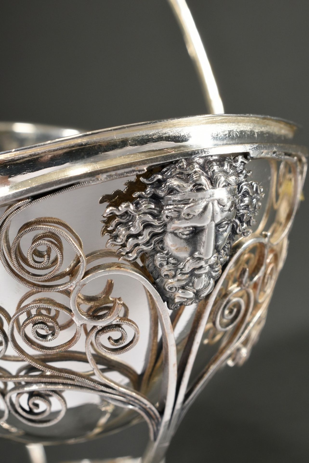 Classic Empire sugar basket with filigree work and oval relief fondi ‘Mythological scenes’, silver, - Image 3 of 4