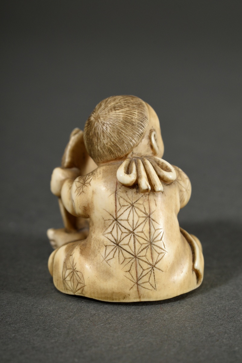 Very fine ivory netsuke "Karako with Hannyu Mask", inlaid horn eyes, sign. Kôgyoku sai 光玉斎 (Davey 1 - Image 5 of 8