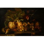 Unknown artist of the 18th/19th c. "Fruit still life", oil/canvas doubled, gilded, wide frame, 34,5