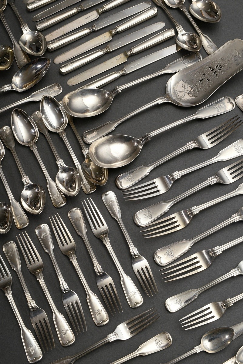 67 Pieces Hamburg cutlery ‘Augsburger Faden’ with various monograms, MZ: Brahmfeld & Gutruf, Hambur - Image 2 of 8