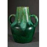 Small ceramic vase with tapering neck and two handles, ceramic with gradient glaze in shades of gre
