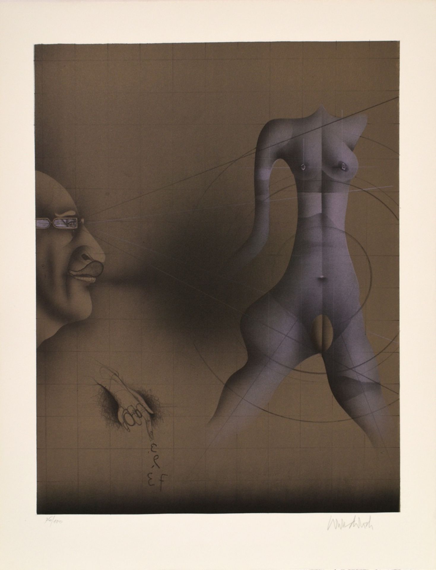Wunderlich, Paul (1927-2010) "Selbst in Betrachtung eines weiblichen Torsos" 1973, Farblithographie - Bild 2 aus 3