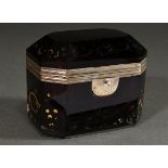 Octagonal Biedermeier sugar box with metal mounting and snap lock, red overlaid glass with floral g