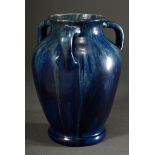 Large baluster vase with 3 handles and bulbous body, ceramic with blue gradient glaze, 1913-1929, b