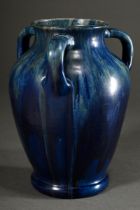 Große Balustervase mit 3 Henkeln und bauchigem Korpus, Keramik mit blauer Verlaufsglasur, 1913-1929