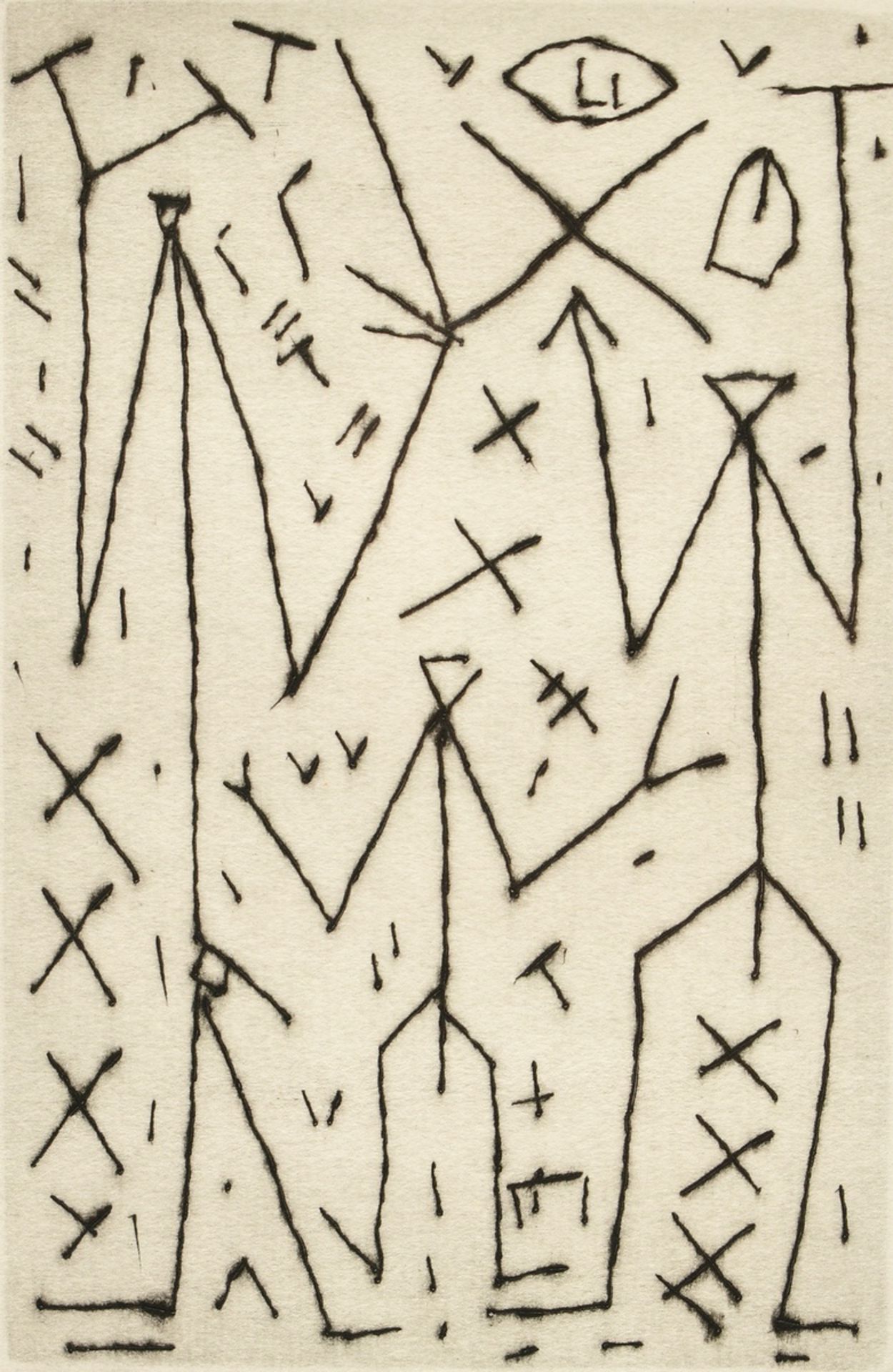 Penck, A.R. (1939-2017) 'Figures', etching, 71/100, sign. and num. below, PM 14.3x9.3cm, SM 21x12.5