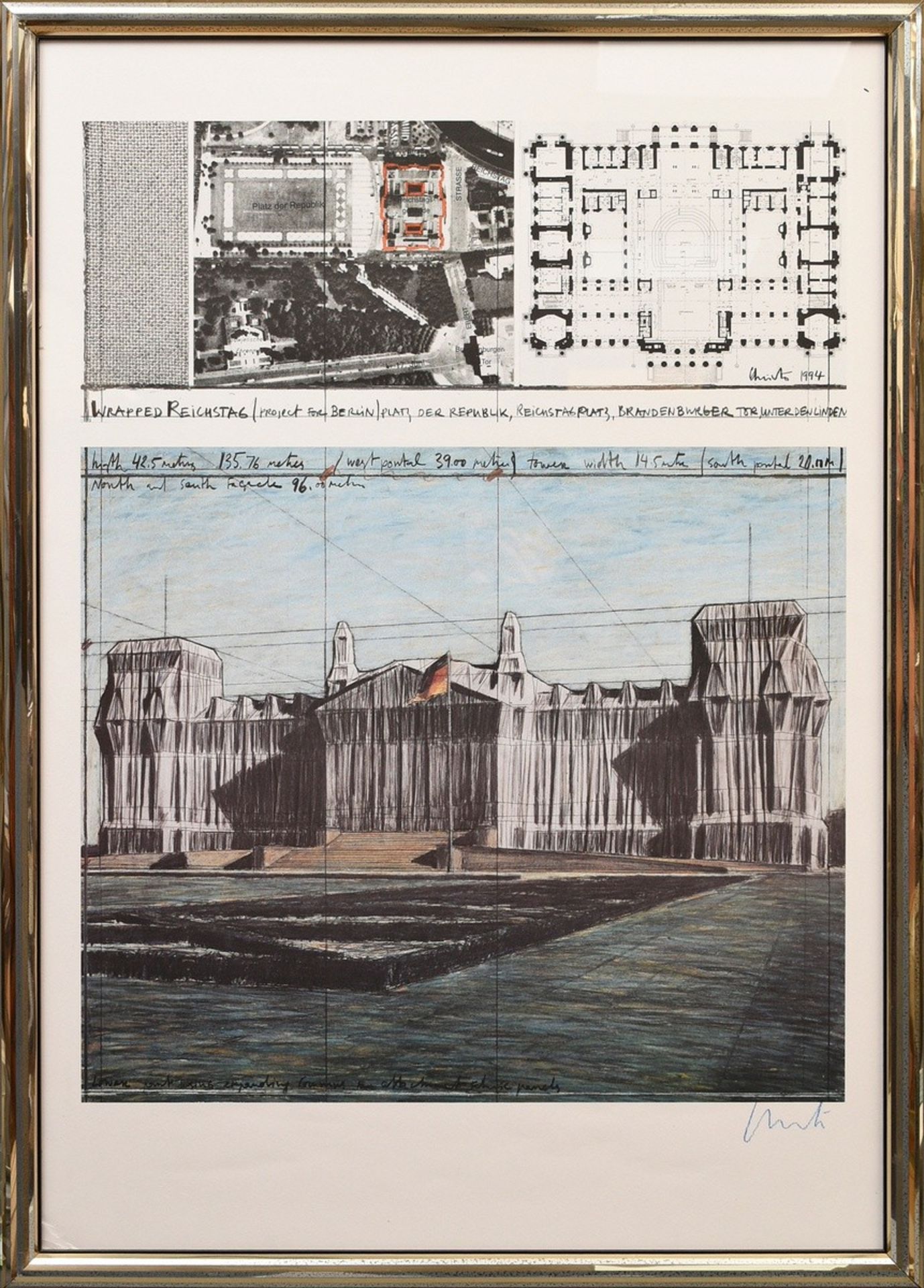 Christo (1935-2020) "Wrapped Reichstag" 1994, Farboffset, u.r. sign., i. Druck sign./dat., Spiegelr - Bild 2 aus 3