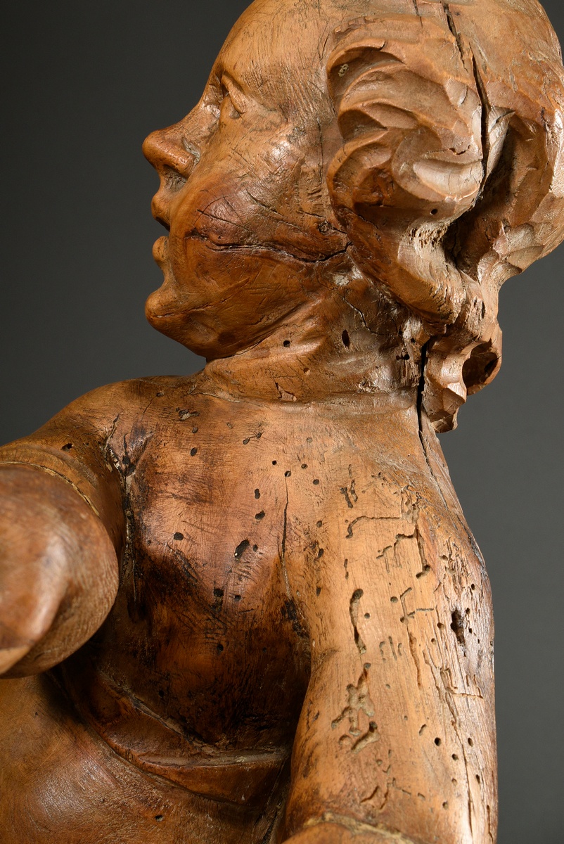 Baroque putto, limewood, h. 53cm, old wormholes, supplemented - Image 9 of 12