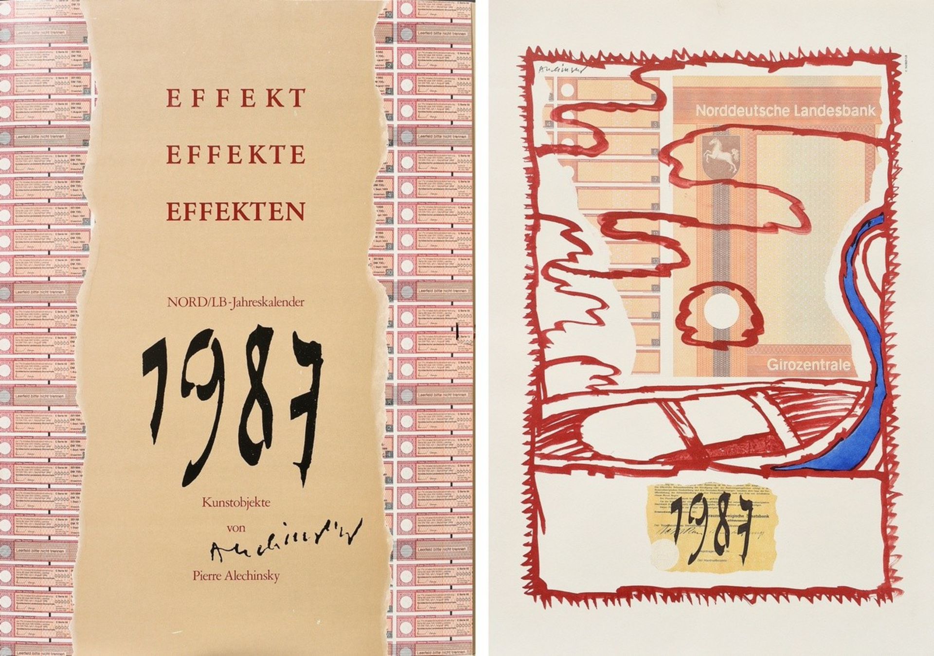 Alechinsky, Pierre (*1927) Mappe "Effekt-Effekte-Effekten" 1987, Farboffsetlithographie, 6 sign. Mo