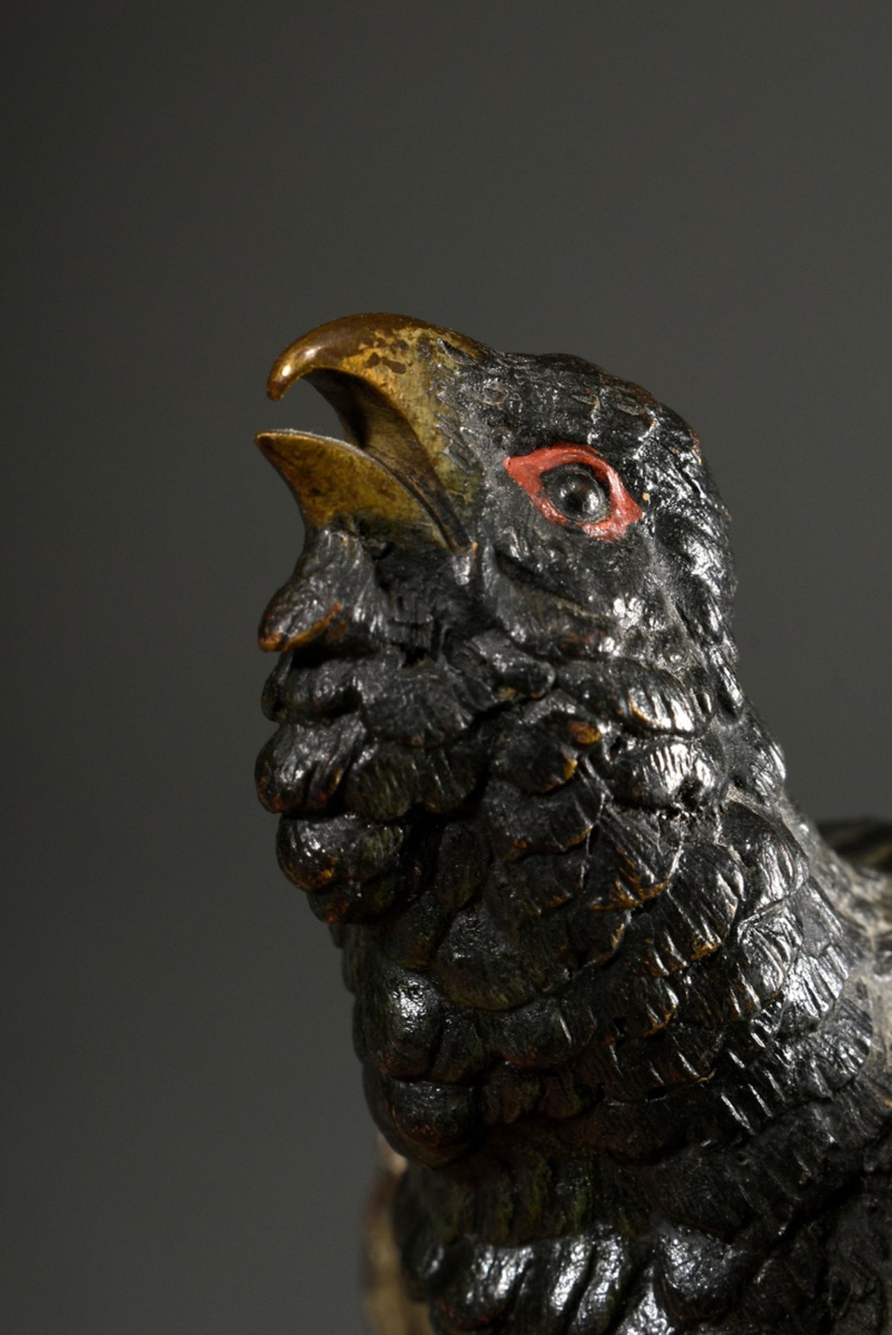 Viennese bronze "capercaillie on branch", approx. 1900, naturalistically painted, marked at the bot - Image 4 of 6