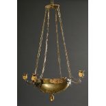 Brass ceiling lamp in Empire style with 4 chandelier arms and chain suspension, Ø 48cm, h. 70cm