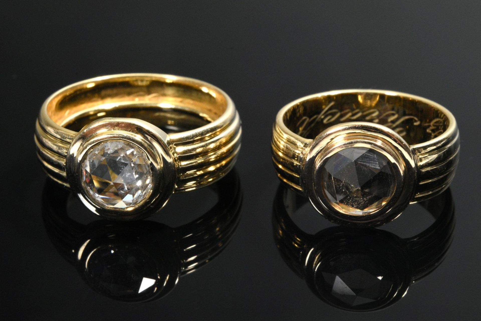 2 Diverse Gelbgold 585 Bandringe: 1 mit Diamant im Amsterdamer Rosenschliff (Ø ca. 6,4mm/P1/TCR, di - Bild 3 aus 3