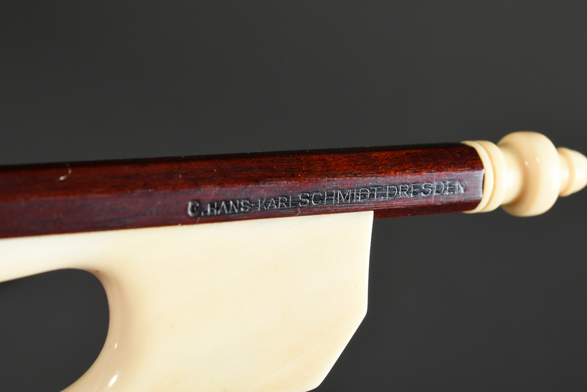 Meister Geigen Bogen im Etui, sog. Barock Bogen, Sachsen 20. Jh., Brandstempel “C. Hans Karl Schmid - Bild 5 aus 12