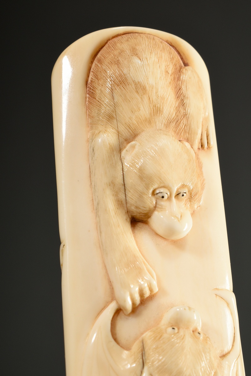 Feine Elfenbein Schnitzerei mit halbplastischen Tierdarstellungen "Affe, Fledermaus und Insekt", Ja - Bild 5 aus 9