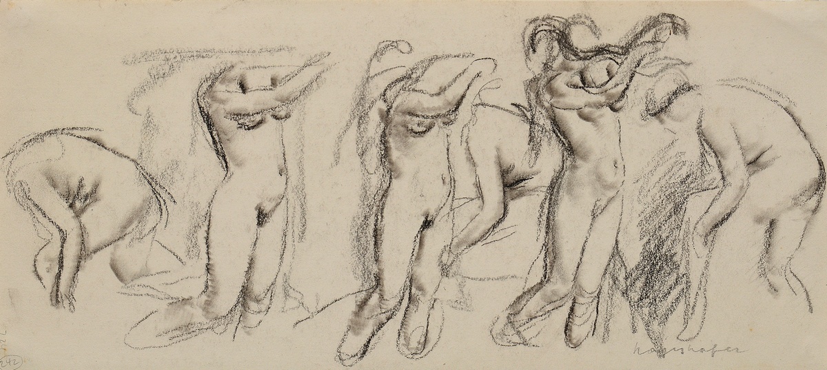 4 Mayershofer, Max (1875-1950) "Aktstudien", Kohle, je u.r. sign., 1x bez., BM 14x31,5-37,6cm, z.T. - Bild 4 aus 7