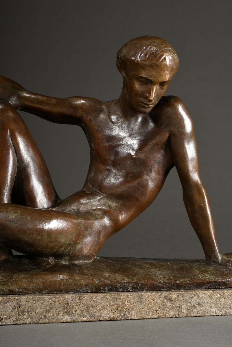 Scheibe, Richard (1879-1964) "Reclining Narcissus" 1952, patinated bronze, on marble base (slightly - Image 5 of 9