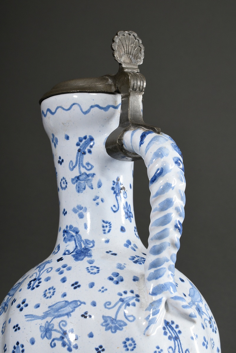 Faience narrow-necked jug with bird decoration, globular bellied jug with funnel-shaped narrow neck - Image 6 of 7