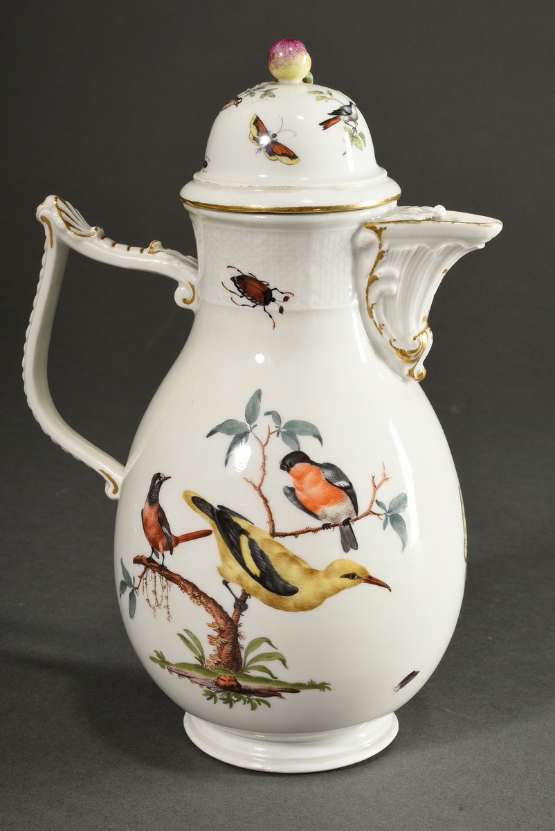 21 Pieces Meissen service with polychrome "Bird and Insects" painting on Ozier relief, c. 1750, con - Image 24 of 27