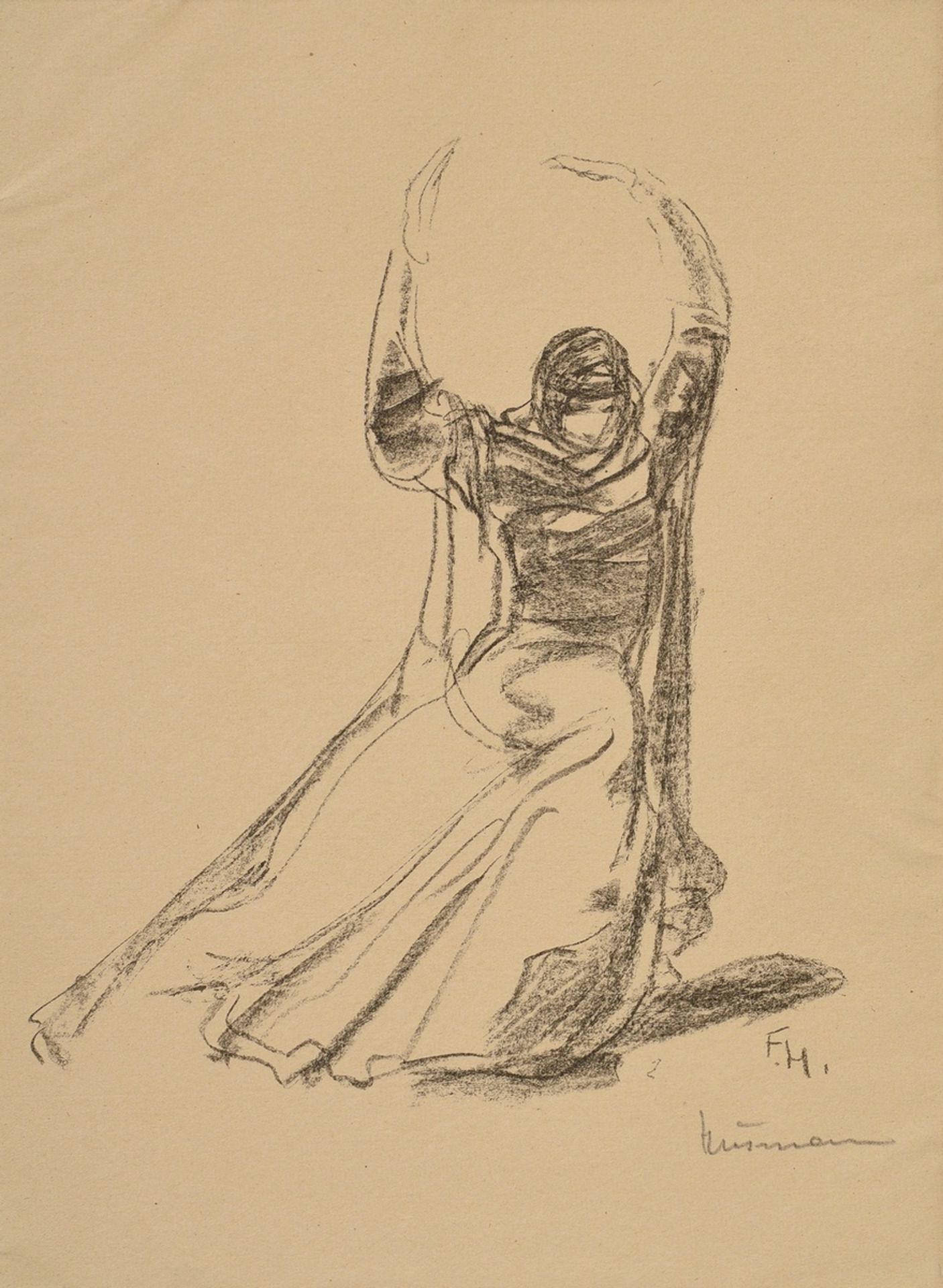 Husmann, Fritz (1896-1982) "Mary Wigman", Lithographie, u. sign., u. i. Stein monogr., im Passepart