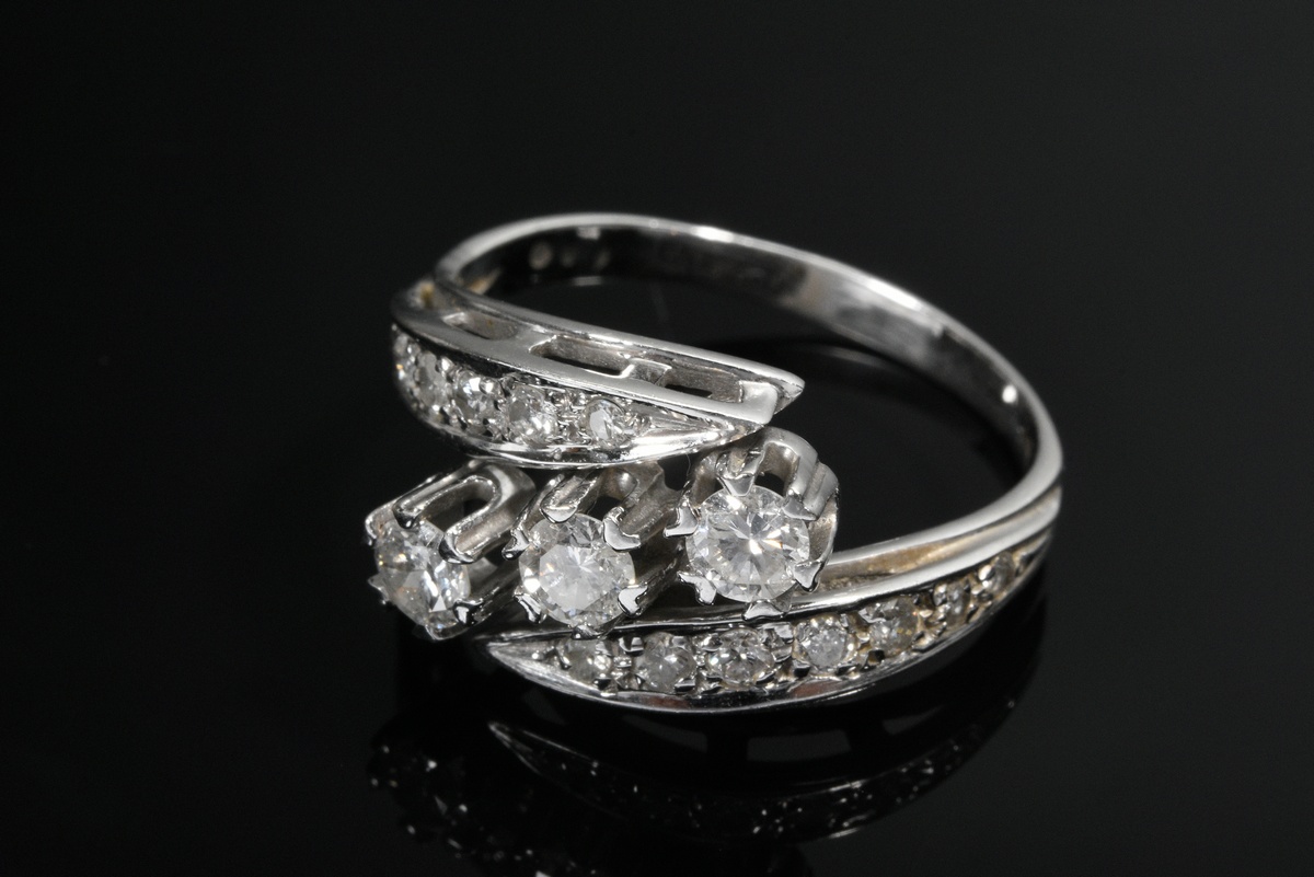 White gold 585 Midcentury ring with curved brilliant-cut diamond bars (together approx. 1ct/P1-2/W- - Image 2 of 3