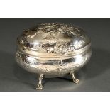 Ovoid sugar bowl with cambered body and embossed floral decoration on paw feet, MM: Christian Gottl