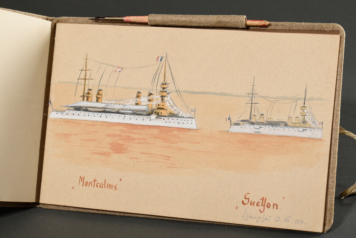 Album "Reise nach China 1904", Gouache/Aquarell/Bleistift, 37 Blätter mit Ansichten von Spanien bis - Bild 4 aus 10