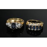 2 Various yellow gold rings: 1 with sapphire and diamonds (together approx. 0.42ct/VS-SI/W,7.3g, si