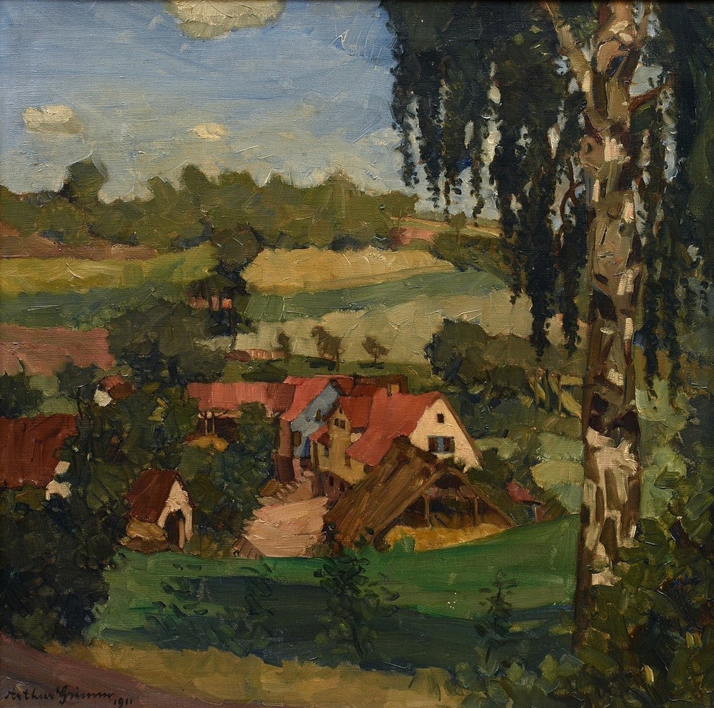 Grimm, Arthur (1883-1948) "Mühle im Odenwald" 1911, Öl/Leinwand, u.l. sign./dat., verso auf Keilrah