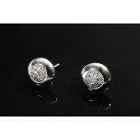 Pair of white gold 750 stud earrings with pavé diamonds (approx. 0.14ct/SI/W), 2g, Ø 8mm, stopper m