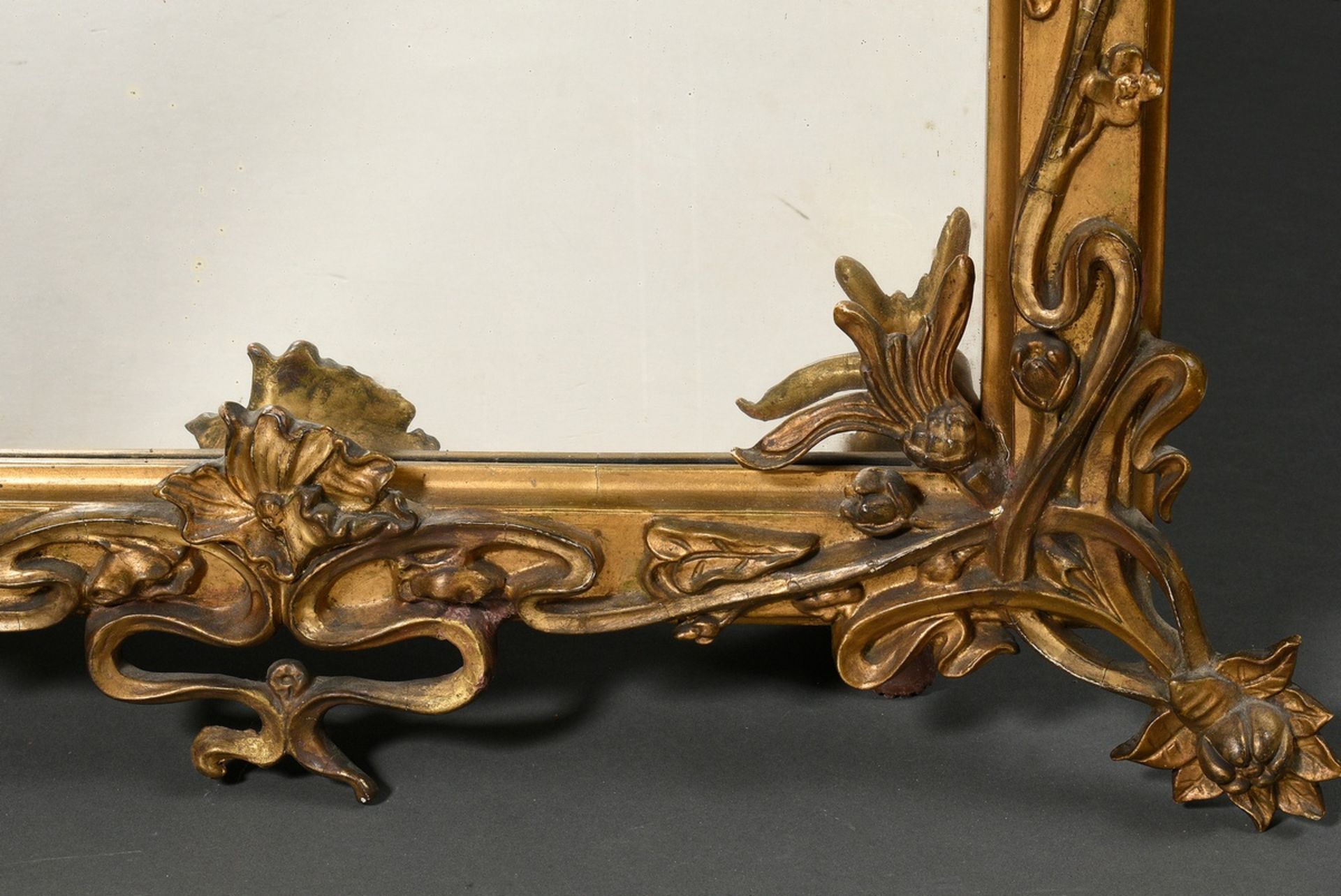 Art Nouveau console mirror with plastic floral frame "Thistles and water lilies", wood and stucco g - Image 2 of 6