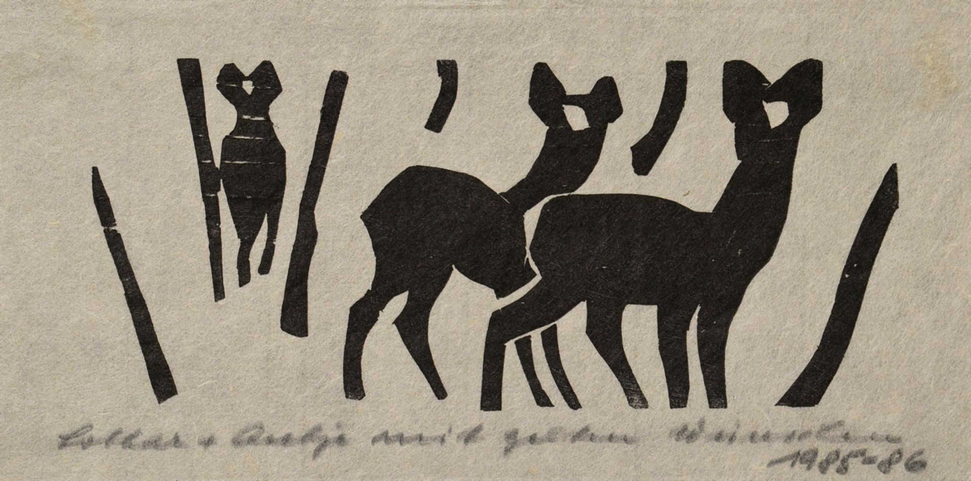 2 Theuerjahr, Heinz (1913-1991) 'Roe Deer in the Forest' and '2 Flamingos' 1978/around 1958, woodcu - Image 6 of 6