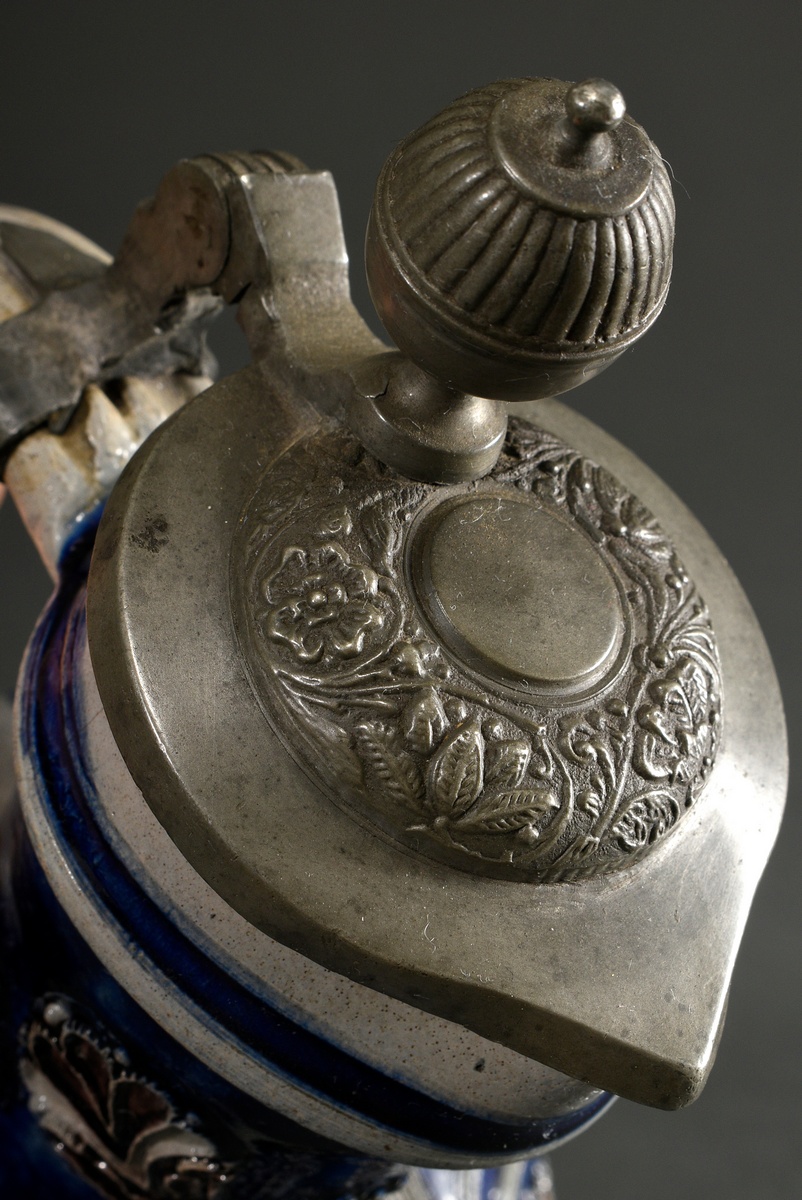 A baluster-shaped Westerwald tankard with semi-plastic floral ornaments and a wide strap handle cur - Image 4 of 8